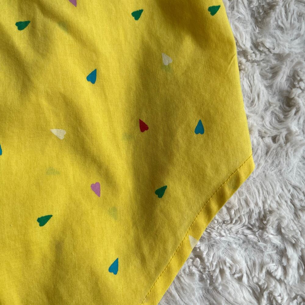 Vintage 80s 90s heart print yellow button-down shirt blouse oversized hearts S - Picture 9 of 17